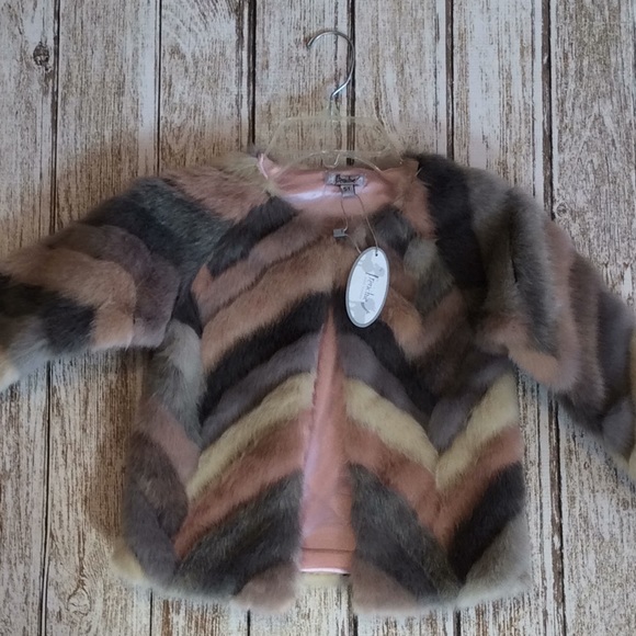 NWT! Chevron Faux Fur Coat